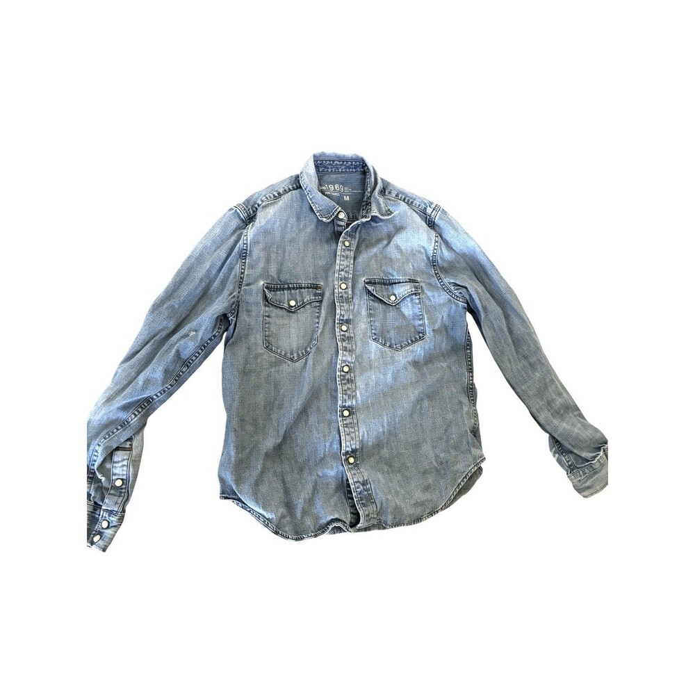 Gap 1969 Snap Front Heavy Light Denim 2 Pocket Western Boho Shirt Jacket M